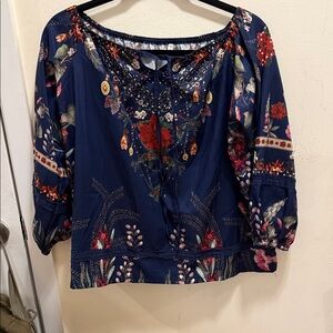 Elegant Floral Navy Blouse